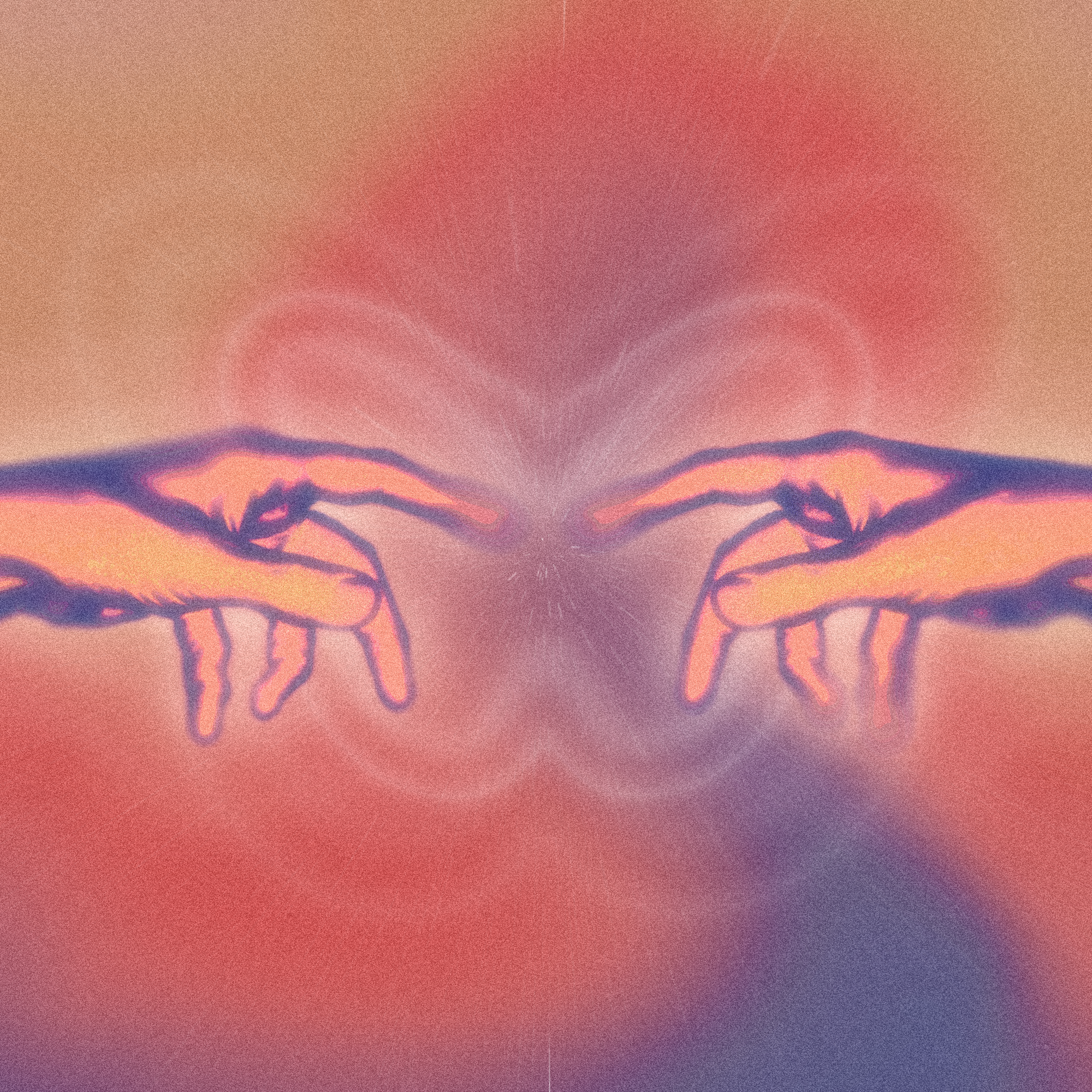 Dos manos moradas acercando sus dedos índices.